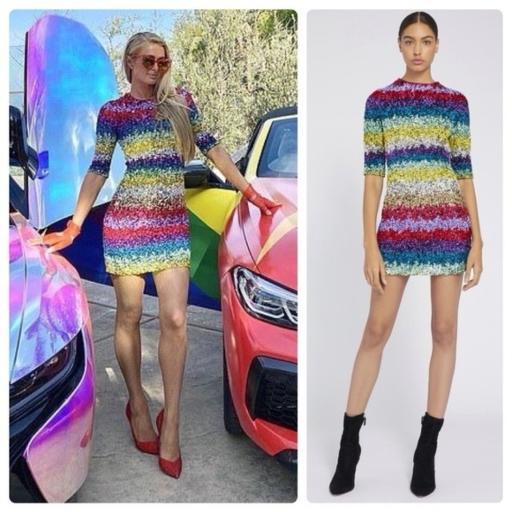 Alice + Olivia “Inka” Rainbow Sequin Mini Dress Size 2 - NWT! - Picture 3 of 6